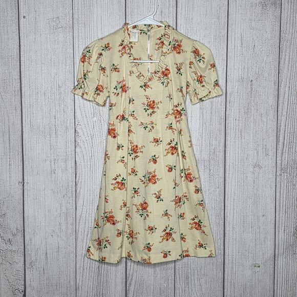 Vintage Other - Vintage Girls Floral Dress Puff Sleeve Back Zip Cottagecore, sz 10/12